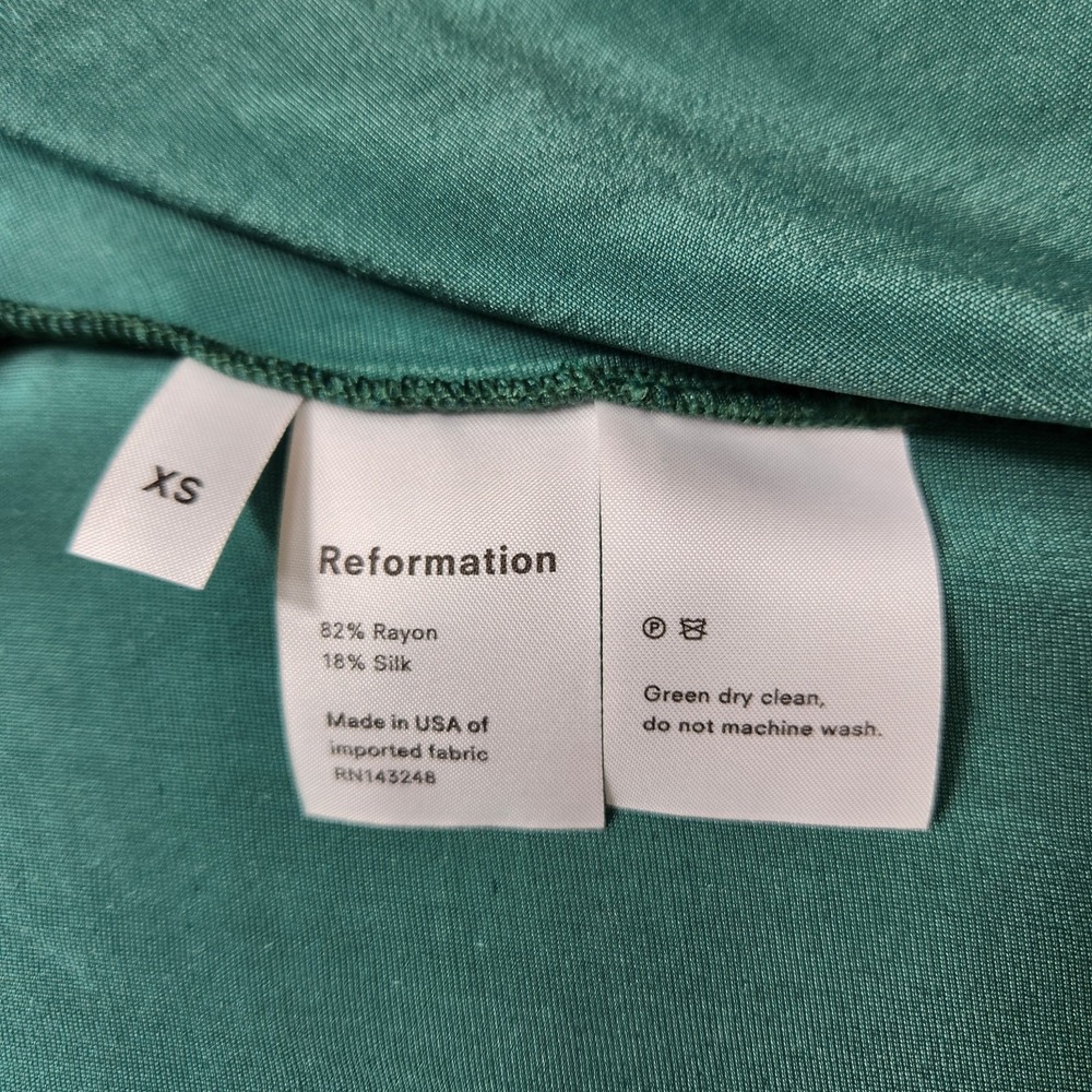 Reformation Size XS Emerald Green Velvet Wrap Mini Dress‎ 3/4 Sleeve Burnout - Picture 8 of 13